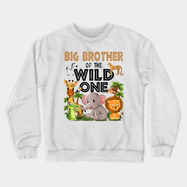 Big Brother Of The Wild One Birthday 1st Safari Jungle Famil Crewneck Sweatshirt by Eduardo